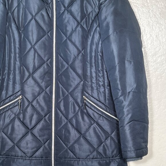 Details Intl Quilted Long Navy Coat Womens S Zipper Front Warm Winter Jacket - Picture 6 of 16